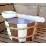 1 Gallon 2-Tone Wood Sauna Bucket, Plastic Liner with Dipper 