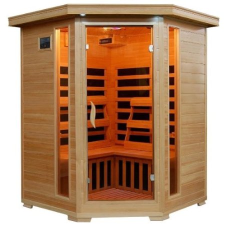 Hanko 3 Person Pre-Built Corner FAR Infrared Sauna - High Quality Hemlock Construction for a spa