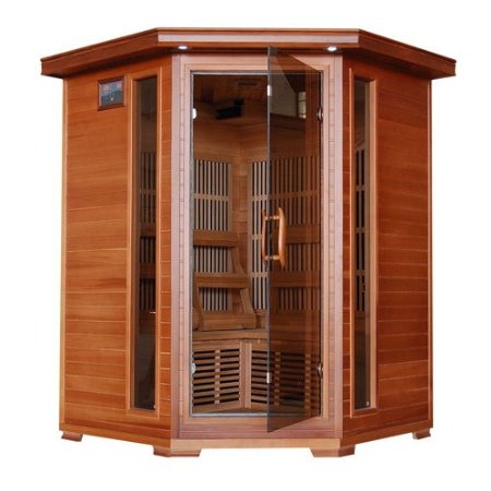 Harvil Serenity 3-Person Corner Cedar Sauna with Carbon Infrared Heaters 