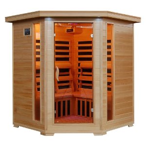  4 Person Corner Sauna FAR Infrared 10 Carbon Heaters Hemlock CD Player MP3 Aux New 